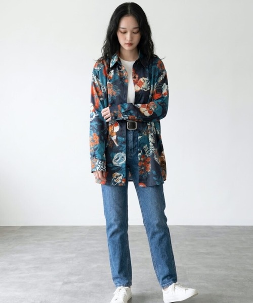 Belle Cie(ベルシー)の「レトロ総柄サテンオーバーシャツ(シャツ/ブラウス・レディース・ブラック・L/M/XXXL/XL)」の7枚目の写真