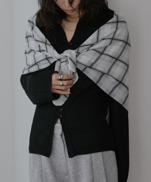 Aunt Marie's（アントマリーズ）の「チェックスカーフ（ストール/ショール・レディース・ブラック/ピンク/ホワイト・FREE）」の2枚目の写真