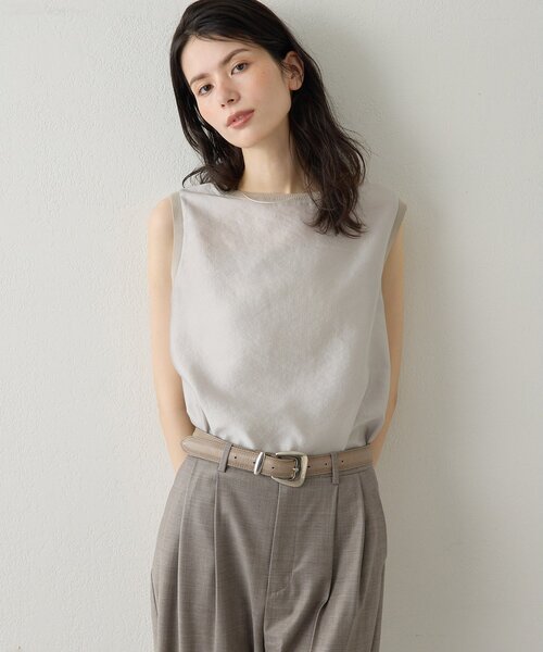 Drawing Numbers（ドローイング ナンバーズ）の「【Drawing Numbers】シャイニーシースルーノースリーブブラウス（シャツ/ブラウス・レディース・ブラック/グレイッシュベージュ/ホワイト・38）」の3枚目の写真