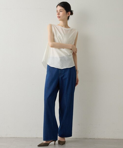 Drawing Numbers（ドローイング ナンバーズ）の「【Drawing Numbers】シャイニーシースルーノースリーブブラウス（シャツ/ブラウス・レディース・ブラック/グレイッシュベージュ/ホワイト・38）」の12枚目の写真