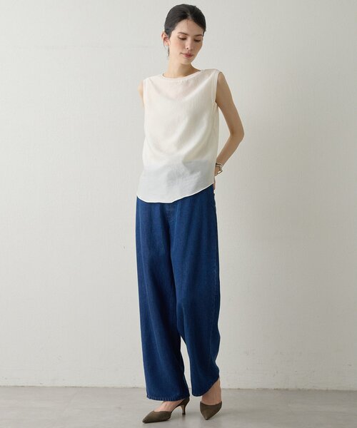 Drawing Numbers（ドローイング ナンバーズ）の「【Drawing Numbers】シャイニーシースルーノースリーブブラウス（シャツ/ブラウス・レディース・ブラック/グレイッシュベージュ/ホワイト・38）」の5枚目の写真