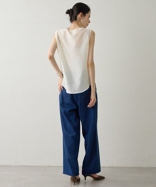 Drawing Numbers（ドローイング ナンバーズ）の「【Drawing Numbers】シャイニーシースルーノースリーブブラウス（シャツ/ブラウス・レディース・ブラック/グレイッシュベージュ/ホワイト・38）」の9枚目の写真