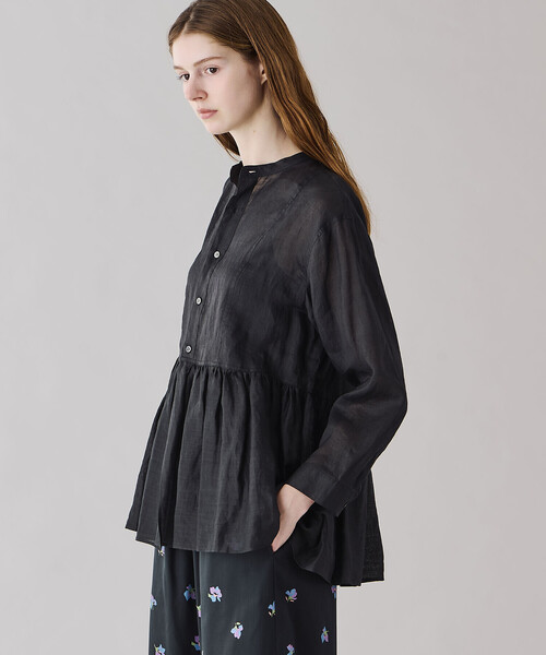 LE GLAZIK（ルグラジック）の「LE GLAZIK | ラミー ギャザーフレアシャツ WOMEN（シャツ/ブラウス・レディース・ブラック/アイボリー・36）」の4枚目の写真