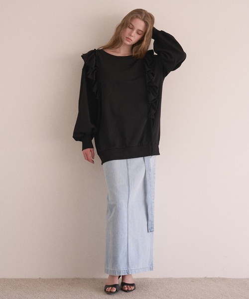 MIELI INVARIANT(ミエリインヴァリアント)の「Droopy Frill Sweat Tops(スウェット・レディース・ブラック/グレー・FREE)」の9枚目の写真