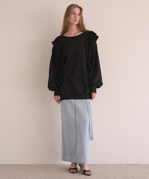 MIELI INVARIANT(ミエリインヴァリアント)の「Droopy Frill Sweat Tops(スウェット・レディース・ブラック/グレー・FREE)」の8枚目の写真