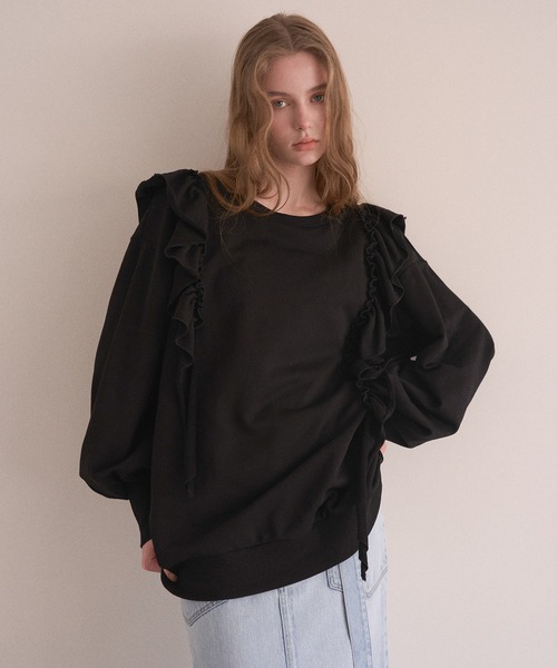 MIELI INVARIANT(ミエリインヴァリアント)の「Droopy Frill Sweat Tops(スウェット・レディース・ブラック/グレー・FREE)」の4枚目の写真