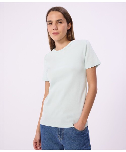 PETIT BATEAU（プチバトー）の「ポワンココット半袖Ｔシャツ（Tシャツ/カットソー・レディース・カーキ/ライトピンク/ライトグリーン・XX-SMALL/LARGE/X-SMALL/SMALL/MEDIUM）」の2枚目の写真