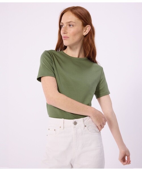 PETIT BATEAU（プチバトー）の「ポワンココット半袖Ｔシャツ（Tシャツ/カットソー・レディース・カーキ/ライトピンク/ライトグリーン・XX-SMALL/LARGE/X-SMALL/SMALL/MEDIUM）」の4枚目の写真