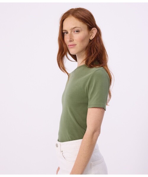 PETIT BATEAU（プチバトー）の「ポワンココット半袖Ｔシャツ（Tシャツ/カットソー・レディース・カーキ/ライトピンク/ライトグリーン・XX-SMALL/LARGE/X-SMALL/SMALL/MEDIUM）」の5枚目の写真