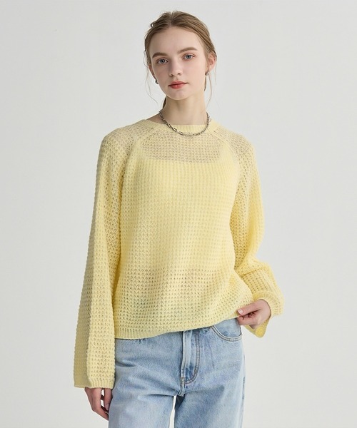BIRTHDAY BASH(バースデイバッシュ)の「OPENWORK HIGH GAUGE KNIT(ニット/セーター・レディース・ホワイト/ピンク/イエロー・FREE)」の1枚目の写真