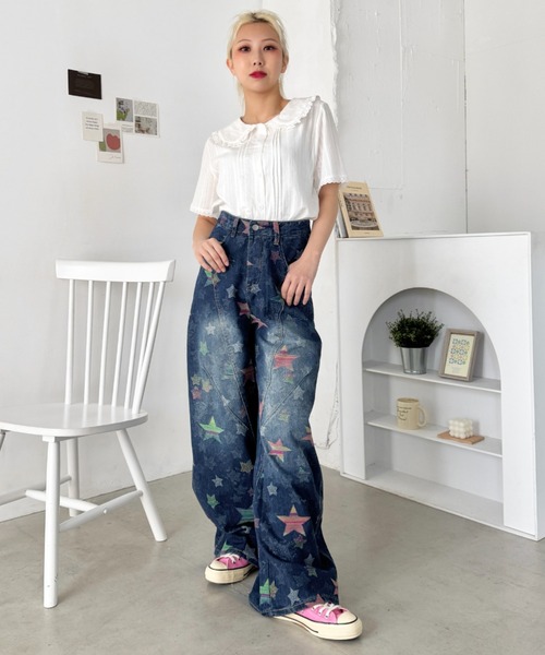 SOLLON.(ソルロン)の「カラフルスターデニムパンツ(デニムパンツ・レディース・ライトブルー/ブルー・M)」の5枚目の写真