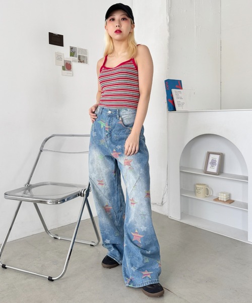 SOLLON.(ソルロン)の「カラフルスターデニムパンツ(デニムパンツ・レディース・ライトブルー/ブルー・M)」の11枚目の写真