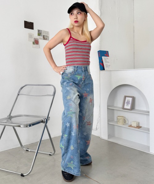 SOLLON.(ソルロン)の「カラフルスターデニムパンツ(デニムパンツ・レディース・ライトブルー/ブルー・M)」の12枚目の写真