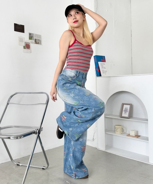 SOLLON.(ソルロン)の「カラフルスターデニムパンツ(デニムパンツ・レディース・ライトブルー/ブルー・M)」の13枚目の写真