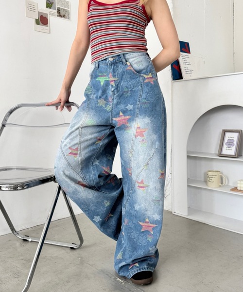 SOLLON.(ソルロン)の「カラフルスターデニムパンツ(デニムパンツ・レディース・ライトブルー/ブルー・M)」の9枚目の写真