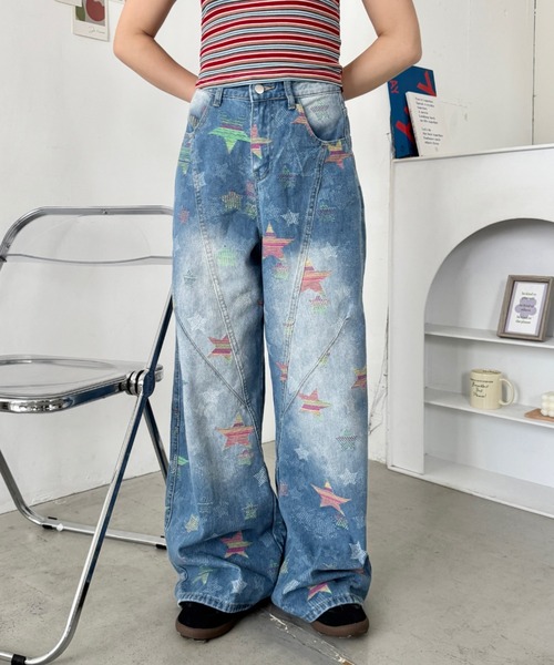 SOLLON.(ソルロン)の「カラフルスターデニムパンツ(デニムパンツ・レディース・ライトブルー/ブルー・M)」の8枚目の写真