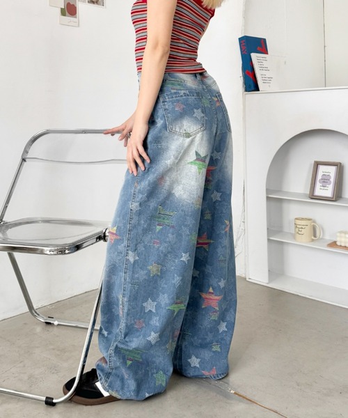 SOLLON.(ソルロン)の「カラフルスターデニムパンツ(デニムパンツ・レディース・ライトブルー/ブルー・M)」の10枚目の写真