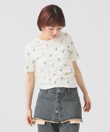 Ray BEAMS | フラワー 刺繍 シャーリング Tシャツ(Tシャツ/カットソー)