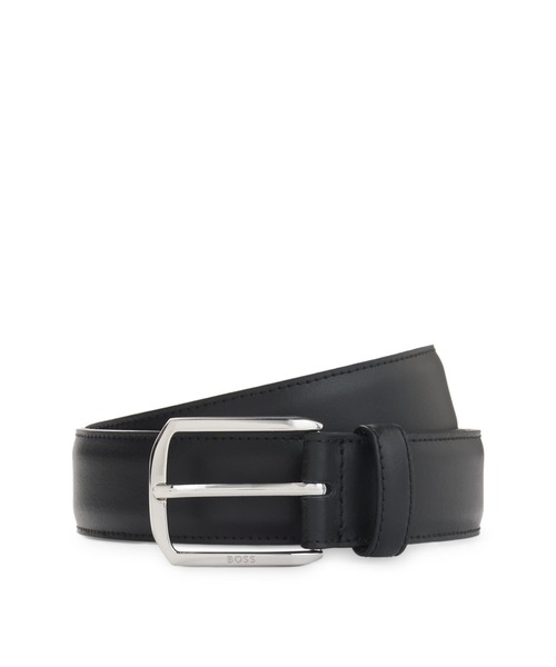 ‼️最終価格‼️BOSS OMAROSYN_OR32_PPブラックレザー ベルト レザーベルト シルバートーン メタルパーツ Double B（ベルト）｜BOSS
