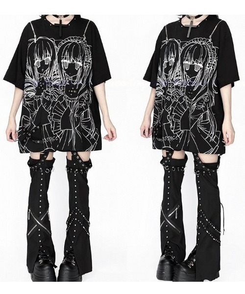 NOVESSEL（ノベセル）の「『AOSPACE/アオスペース』ショルダーZIP少女プリントTシャツ（Tシャツ/カットソー・レディース・ホワイト/ブラック・FREE）」の3枚目の写真