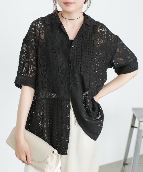 Bab（バブ）の「【セットアップ対応】パッチワークレースシャツ（シャツ/ブラウス・レディース・ブラック/ホワイト系その他・M）」の2枚目の写真