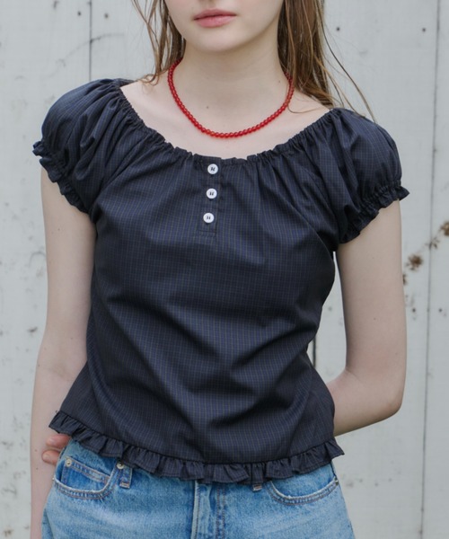 GIUNON(ジウノン)の「2way henley neck blouse / 2way ヘンリーネックブラウス(シャツ/ブラウス・レディース・グレー/ブルー/ホワイト・FREE)」の2枚目の写真