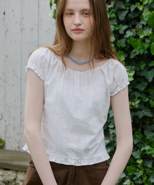 GIUNON(ジウノン)の「2way henley neck blouse / 2way ヘンリーネックブラウス(シャツ/ブラウス・レディース・グレー/ブルー/ホワイト・FREE)」の1枚目の写真