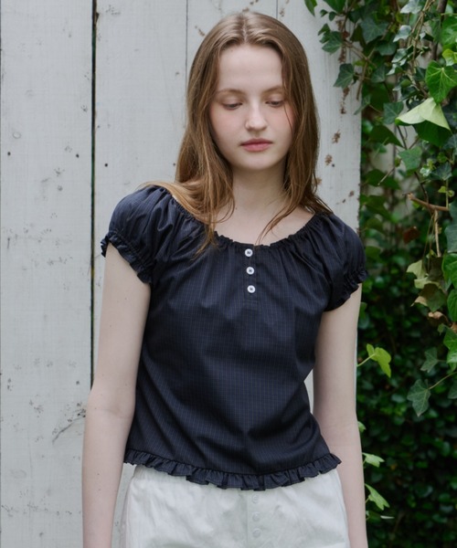 GIUNON(ジウノン)の「2way henley neck blouse / 2way ヘンリーネックブラウス(シャツ/ブラウス・レディース・グレー/ブルー/ホワイト・FREE)」の14枚目の写真