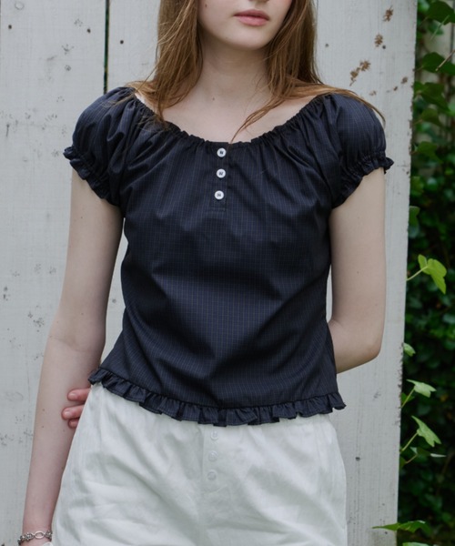 GIUNON(ジウノン)の「2way henley neck blouse / 2way ヘンリーネックブラウス(シャツ/ブラウス・レディース・グレー/ブルー/ホワイト・FREE)」の17枚目の写真