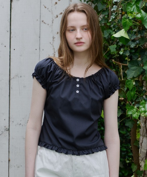 GIUNON(ジウノン)の「2way henley neck blouse / 2way ヘンリーネックブラウス(シャツ/ブラウス・レディース・グレー/ブルー/ホワイト・FREE)」の16枚目の写真