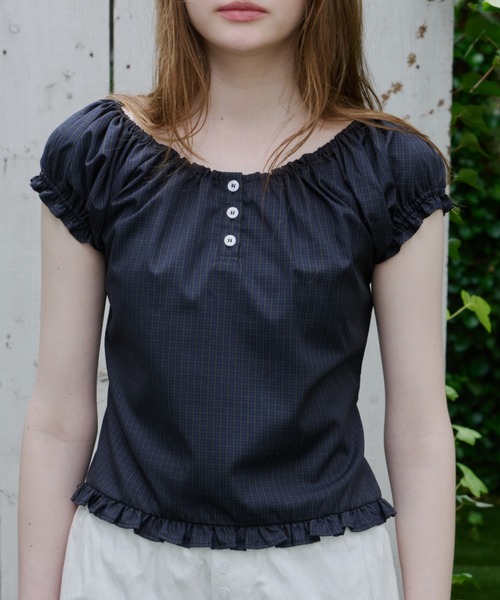 GIUNON(ジウノン)の「2way henley neck blouse / 2way ヘンリーネックブラウス(シャツ/ブラウス・レディース・グレー/ブルー/ホワイト・FREE)」の15枚目の写真
