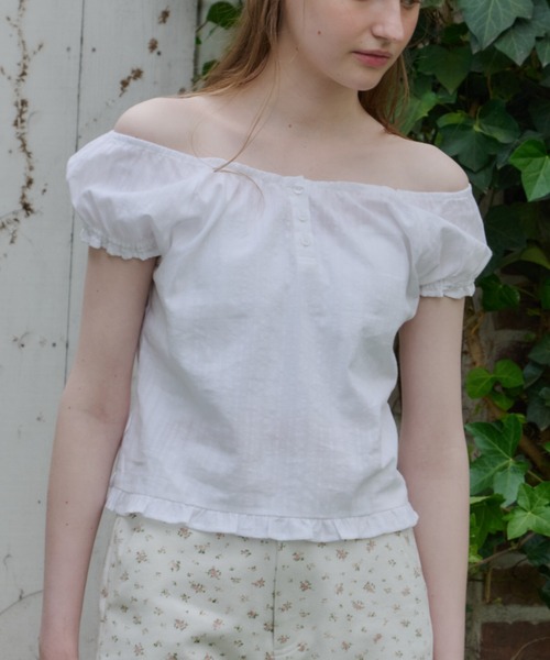 GIUNON(ジウノン)の「2way henley neck blouse / 2way ヘンリーネックブラウス(シャツ/ブラウス・レディース・グレー/ブルー/ホワイト・FREE)」の4枚目の写真