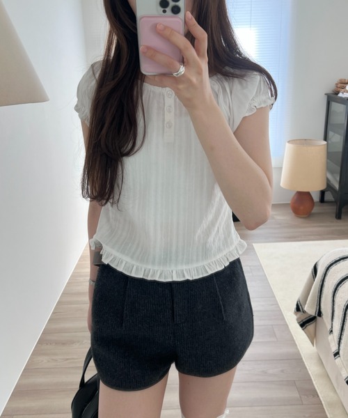 GIUNON(ジウノン)の「2way henley neck blouse / 2way ヘンリーネックブラウス(シャツ/ブラウス・レディース・グレー/ブルー/ホワイト・FREE)」の7枚目の写真