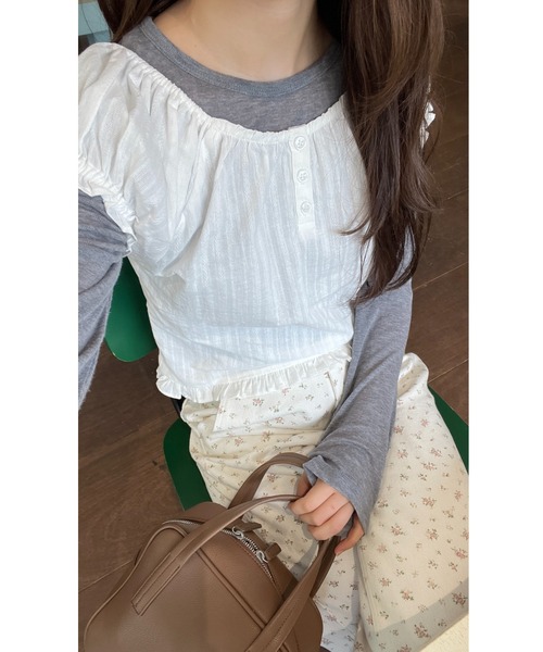 GIUNON(ジウノン)の「2way henley neck blouse / 2way ヘンリーネックブラウス(シャツ/ブラウス・レディース・グレー/ブルー/ホワイト・FREE)」の9枚目の写真