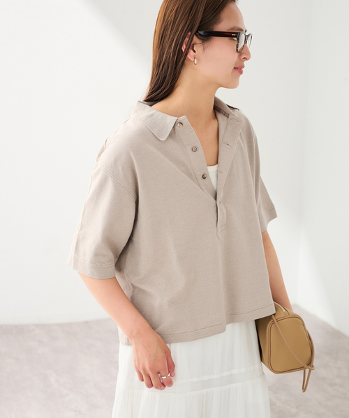 FRAMeWORK(フレームワーク)の「LOEFF/ロエフ 別注リネンコットンポロシャツ(Tシャツ/カットソー・レディース・ベージュ・FREE)」の8枚目の写真