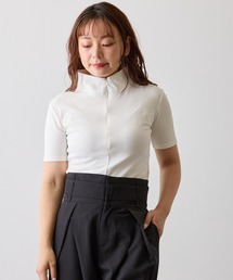 ハイネックジップアップハーフスリーブトップス