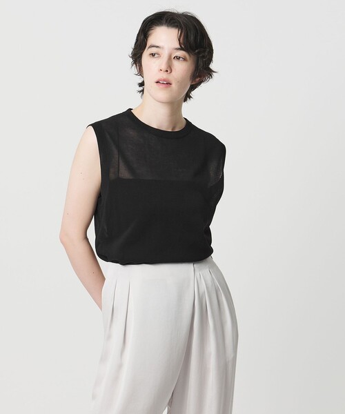 MARW UNITED ARROWS(マルゥ ユナイテッドアローズ)の「<MARW UNITED ARROWS>シアー ノースリーブ ニット(ニット/セーター・レディース・ダークブラウン/ライトグレー/ネイビー/ブラック・FREE)」の1枚目の写真