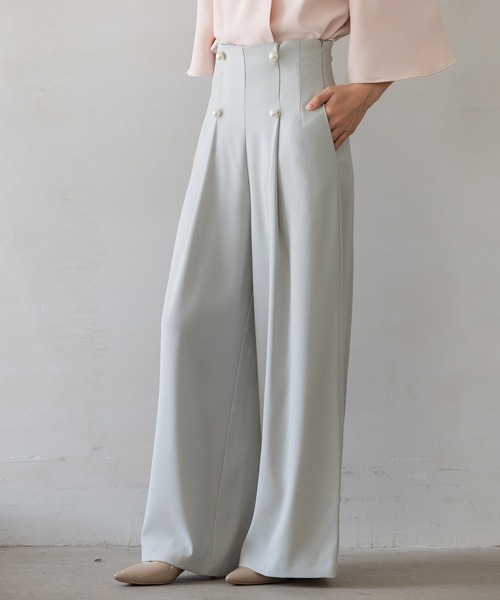 DRESS PLUS（ドレスプラス）の「【生地リニューアル】フロントパールワイドパンツ（その他パンツ・レディース・ブルーグレー/ブラック/ベージュ/ライトグリーン・S/M/L/XL）」の4枚目の写真
