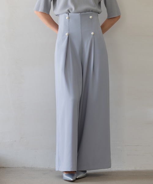 DRESS PLUS（ドレスプラス）の「【生地リニューアル】フロントパールワイドパンツ（その他パンツ・レディース・ブルーグレー/ブラック/ベージュ/ライトグリーン・S/M/L/XL）」の3枚目の写真
