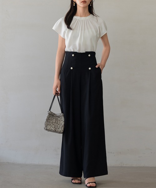DRESS PLUS（ドレスプラス）の「【生地リニューアル】フロントパールワイドパンツ（その他パンツ・レディース・ブルーグレー/ブラック/ベージュ/ライトグリーン・S/M/L/XL）」の9枚目の写真