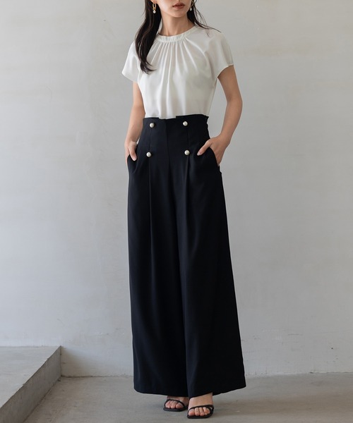 DRESS PLUS（ドレスプラス）の「【生地リニューアル】フロントパールワイドパンツ（その他パンツ・レディース・ブルーグレー/ブラック/ベージュ/ライトグリーン・S/M/L/XL）」の10枚目の写真