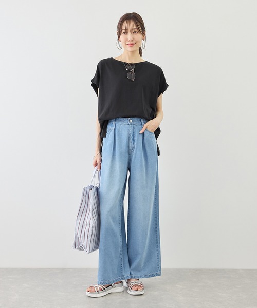 ROPE' PICNIC（ロペピクニック）の「マルチファンクション二の腕すっきり見えカットトップス/UV・接触冷感・吸水速乾（Tシャツ/カットソー・レディース・ブラック/ダークブラウン/オフホワイト/オレンジ/ブルー・FREE）」の6枚目の写真