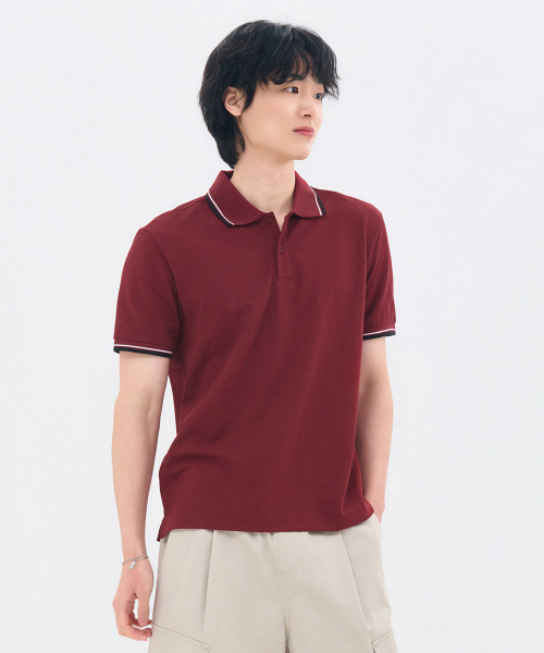 共用ティップ配色クールカラー半袖Tシャツ-FBZU5701D0R（ポロシャツ