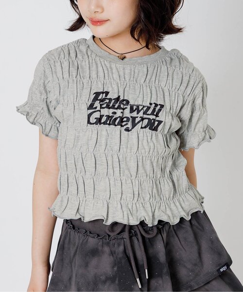 algy(アルジー)の「シャーリングロゴ半袖Tシャツ(Tシャツ/カットソー・キッズ・サックスブルー/グレー/オフホワイト・130/140/150/160)」の1枚目の写真