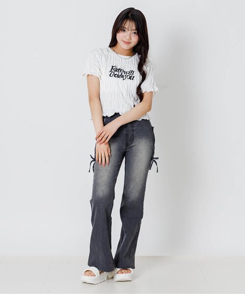 algy(アルジー)の「シャーリングロゴ半袖Tシャツ(Tシャツ/カットソー・キッズ・サックスブルー/グレー/オフホワイト・130/140/150/160)」の6枚目の写真