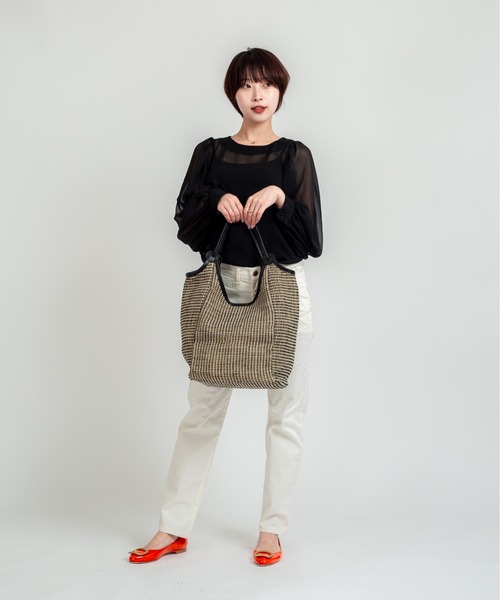 TARANGO(タランゴ)の「【TARANGO】麻ジュート×本革バッグ トートバッグ 肩掛け(かごバッグ・レディース・ブラック×ホワイト/ブラウン系その他/ブルー系その他/ナチュラル・FREE)」の17枚目の写真