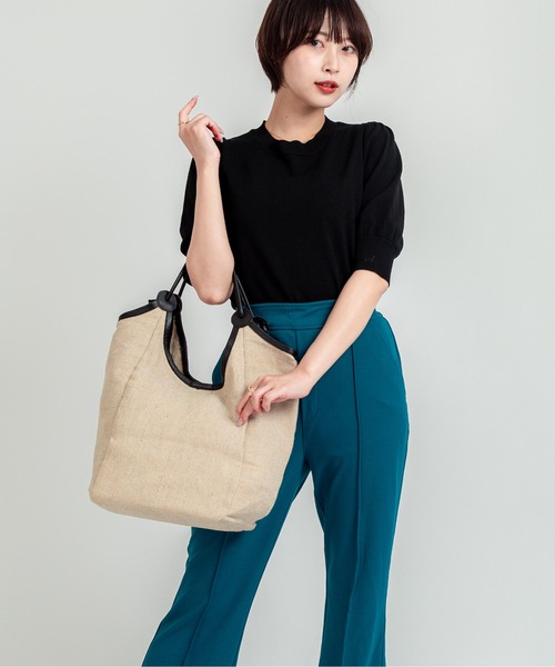 TARANGO(タランゴ)の「【TARANGO】麻ジュート×本革バッグ トートバッグ 肩掛け(かごバッグ・レディース・ブラック×ホワイト/ブラウン系その他/ブルー系その他/ナチュラル・FREE)」の11枚目の写真