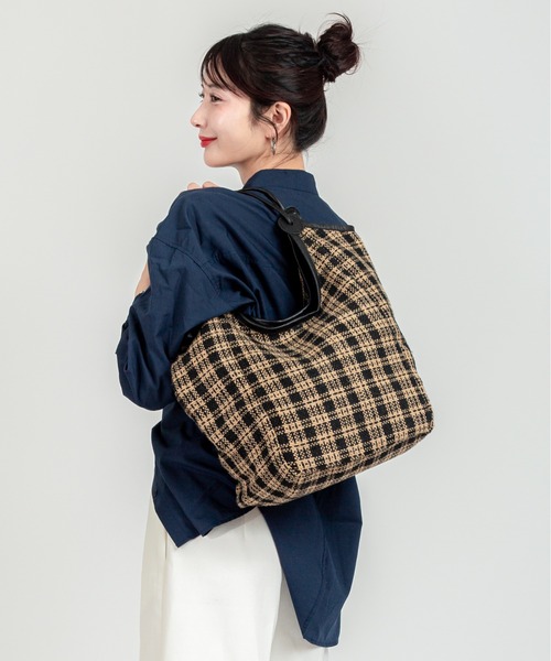 TARANGO(タランゴ)の「【TARANGO】麻ジュート×本革バッグ トートバッグ 肩掛け(かごバッグ・レディース・ブラック×ホワイト/ブラウン系その他/ブルー系その他/ナチュラル・FREE)」の8枚目の写真