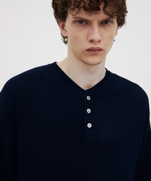 【MADE IN JAPAN】18Gコンパクトコットン ワッフルヘンリーTシャツ |通気性/吸水性/伸縮性/軽量性/夏服/べた付き防止