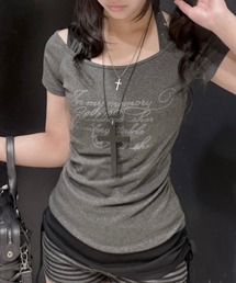 【nmtc+】Bijou Halter Layered Tee / 【エヌエムティーシープラス】ビジューホルターレイヤードTシャツ